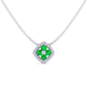 14K White Gold Emerald and Diamond Halo Floral Pendant Necklace - 0.14 ct