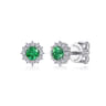 14K White Gold Emerald and Diamond Halo Stud Earrings - 0.24 ct