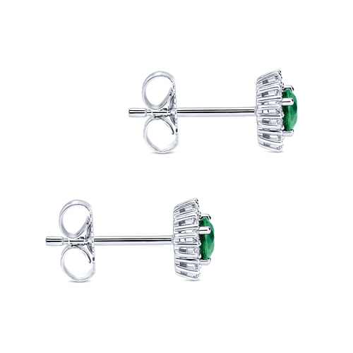 14K White Gold Emerald and Diamond Halo Stud Earrings - 0.24 ct - Shot 3