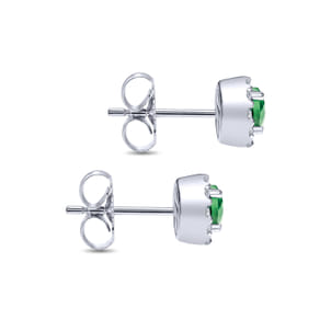14K White Gold Emerald and Diamond Halo Stud Earrings