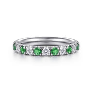 14K White Gold Emerald and Diamond Stackable Band