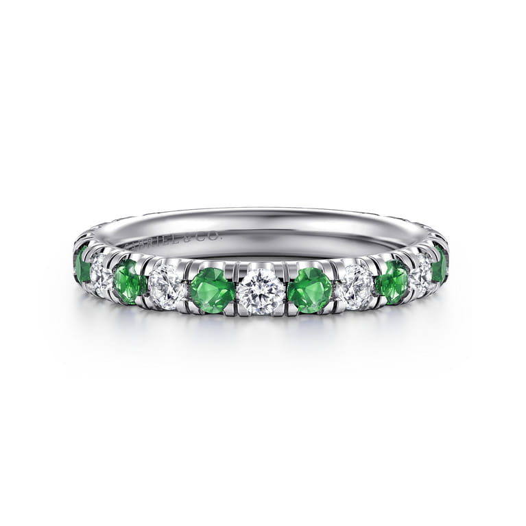 14K White Gold Emerald and Diamond Stackable Band - 0.5 ct - Shot 1