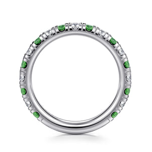 14K White Gold Emerald and Diamond Stackable Band