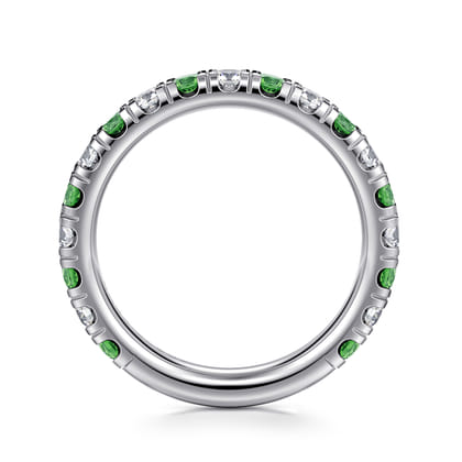 14K White Gold Emerald and Diamond Stackable Band