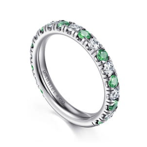 14K White Gold Emerald and Diamond Stackable Band