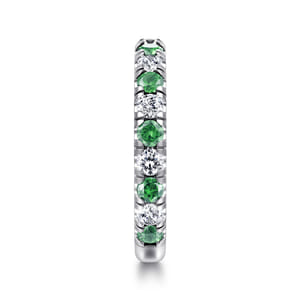 14K White Gold Emerald and Diamond Stackable Band