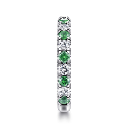 14K White Gold Emerald and Diamond Stackable Band