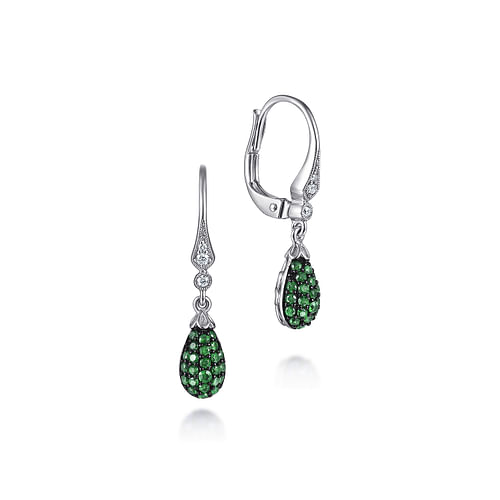 14K White Gold Emerald and Diamond Teardrop Earrings - 0.2 ct - Shot 3