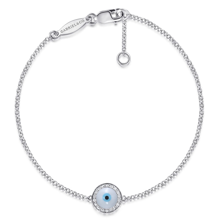 14K White Gold Evil Eye Bracelet - 0.1 ct - Shot 1