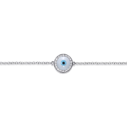 14K White Gold Evil Eye Bracelet