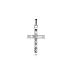 14K White Gold Faceted Cross Pendant