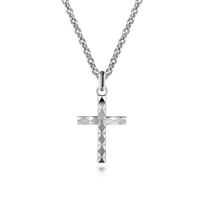 14K White Gold Faceted Cross Pendant
