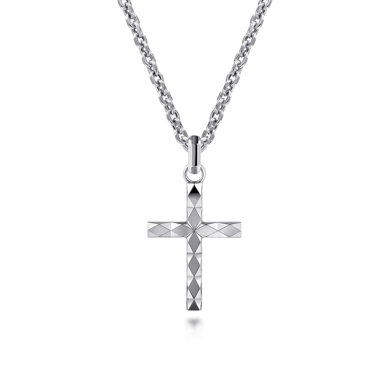 14K White Gold Faceted Cross Pendant - Shot 3