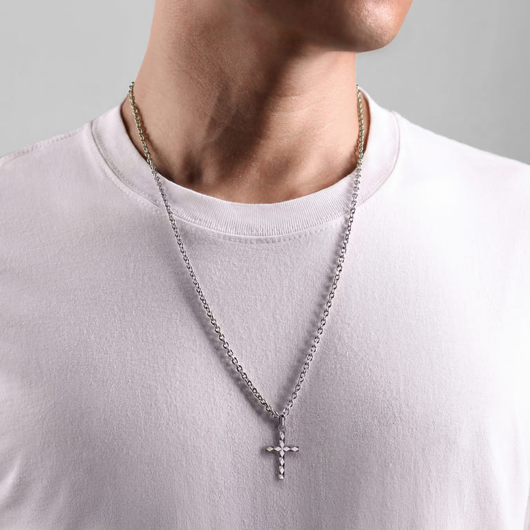 14K White Gold Faceted Cross Pendant - Shot 4