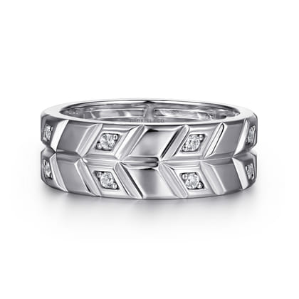 14K White Gold Faceted Diamond Fashion Men's Ring