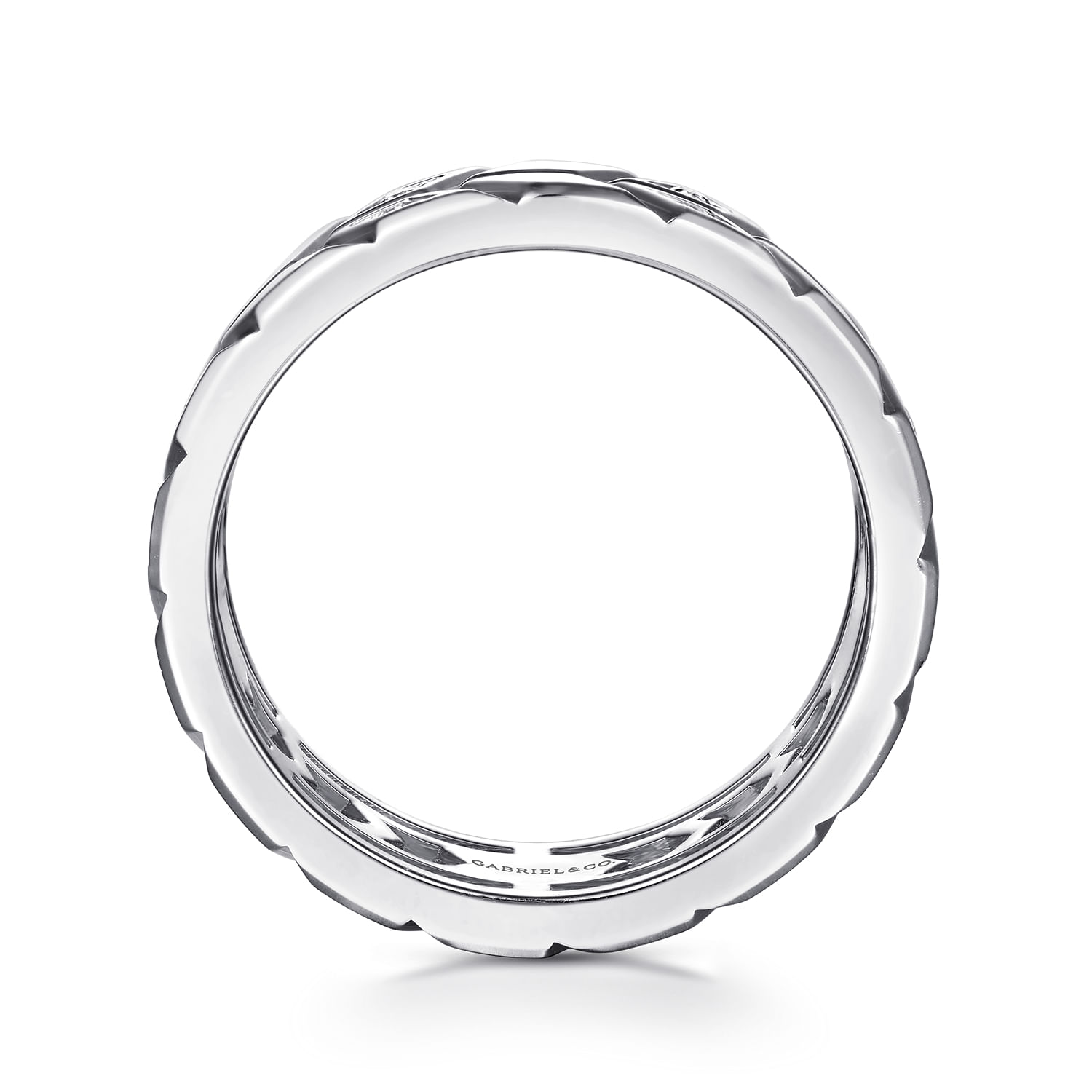 14K White Gold Faceted Diamond Fashion Men's Ring