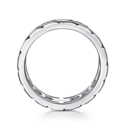 14K White Gold Faceted Diamond Fashion Men's Ring