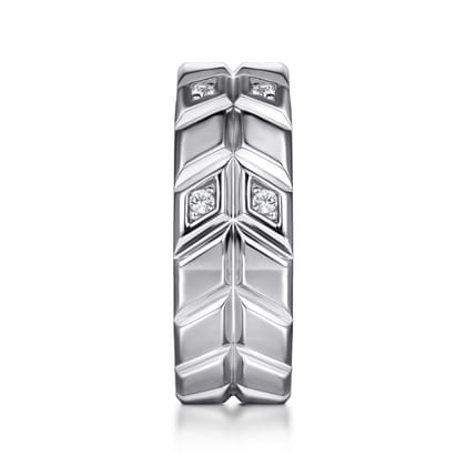 14K White Gold Faceted Diamond Fashion Men's Ring