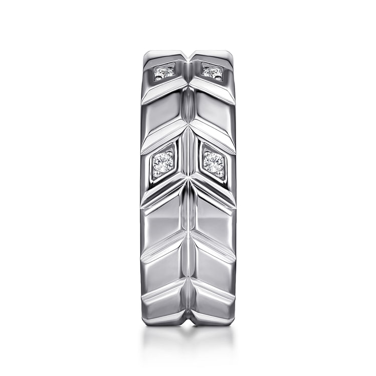 14K White Gold Faceted Diamond Fashion Men's Ring