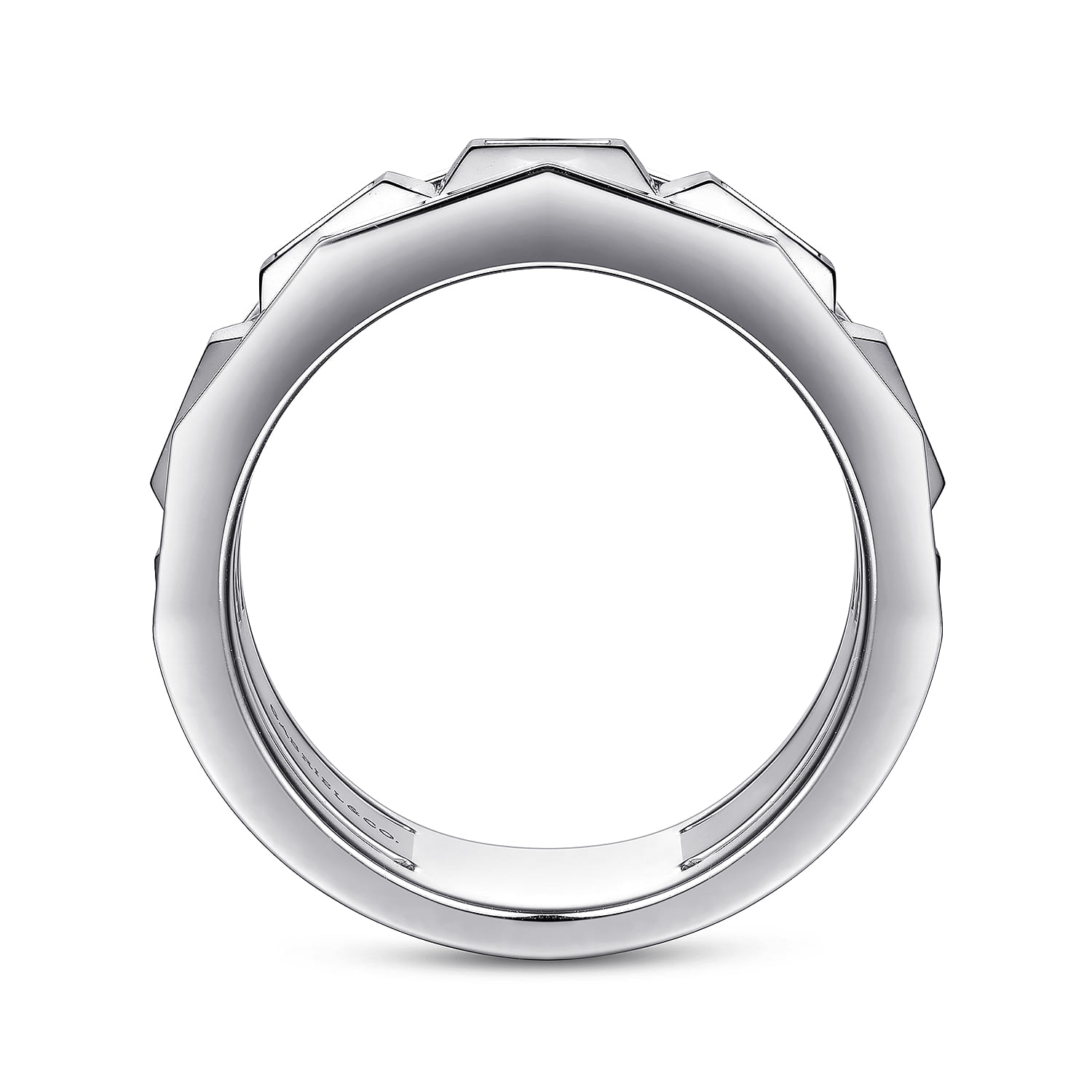 14K White Gold Faceted Ring with Diamond Baguettes in High Polished Finish - 0.5 ct - Shot 2