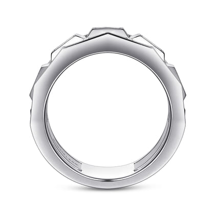 14K White Gold Faceted Ring with Diamond Baguettes in High Polished Finish