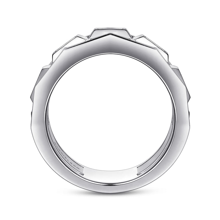 14K White Gold Faceted Ring with Diamond Baguettes in High Polished Finish - 0.5 ct - Shot 2
