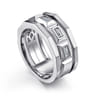 14K White Gold Faceted Ring with Diamond Baguettes in High Polished Finish - 0.5 ct
