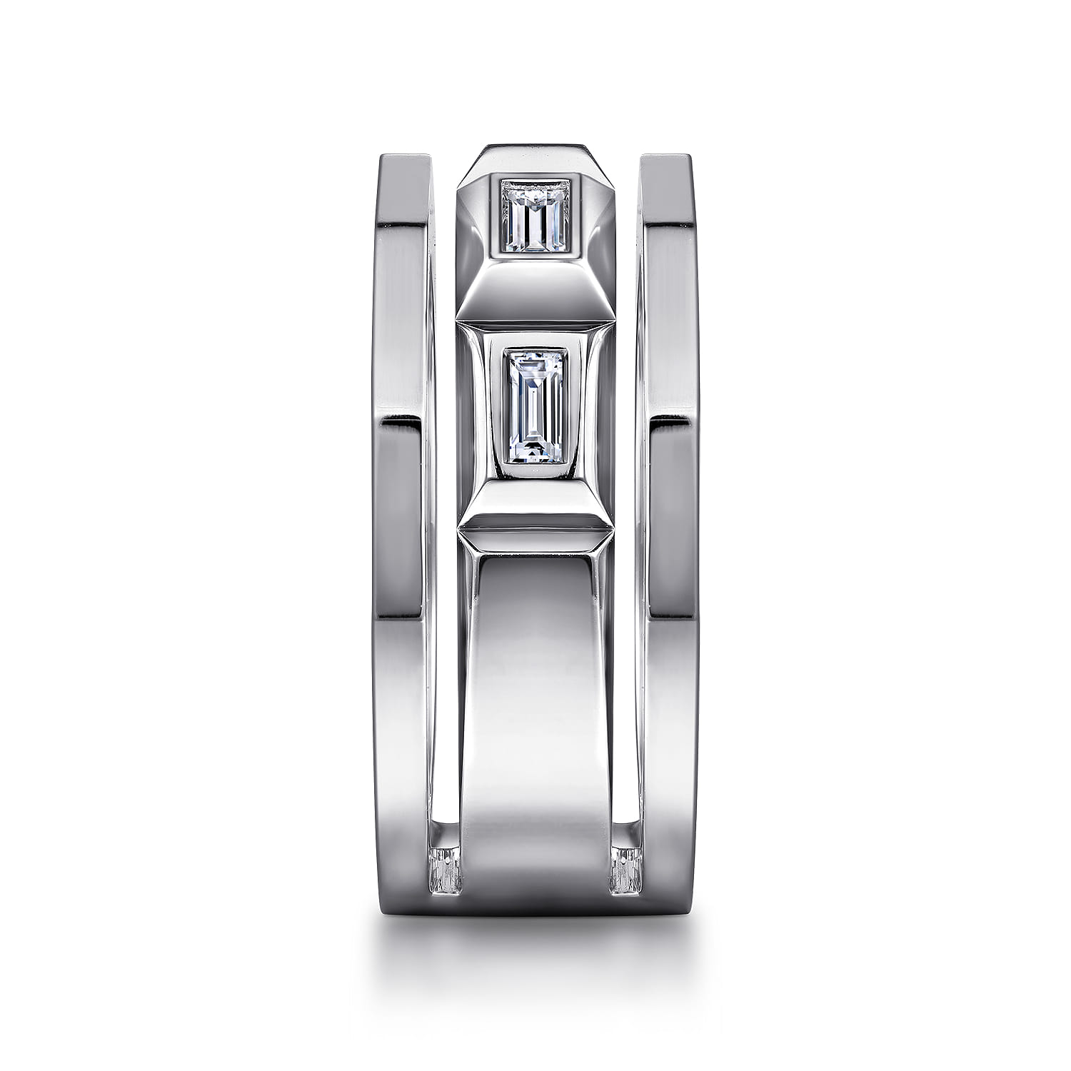 14K White Gold Faceted Ring with Diamond Baguettes in High Polished Finish - 0.5 ct - Shot 4