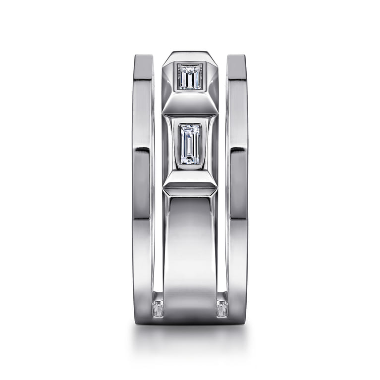 14K White Gold Faceted Ring with Diamond Baguettes in High Polished Finish - 0.5 ct - Shot 4