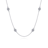 14K White Gold Filigree Diamond Station Necklace