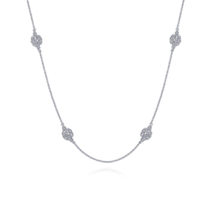 14K White Gold Filigree Diamond Station Necklace