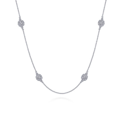 14K White Gold Filigree Diamond Station Necklace