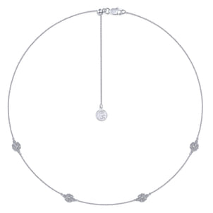 14K White Gold Filigree Diamond Station Necklace