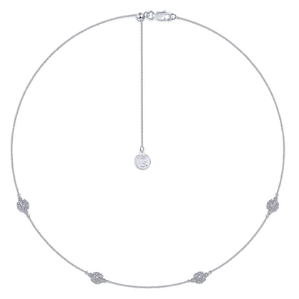 14K White Gold Filigree Diamond Station Necklace