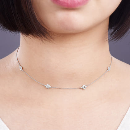 14K White Gold Filigree Diamond Station Necklace