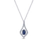 14K White Gold Floating Oval Sapphire Diamond Teardrop Pendant Necklace - 0.3 ct