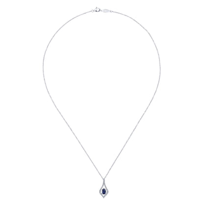14K White Gold Floating Oval Sapphire Diamond Teardrop Pendant Necklace