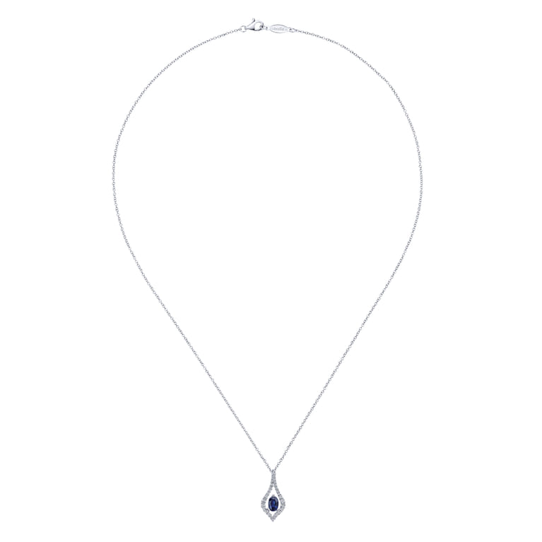 14K White Gold Floating Oval Sapphire Diamond Teardrop Pendant Necklace - 0.3 ct - Shot 2