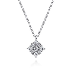 14K White Gold Floral Diamond Pendant Necklace