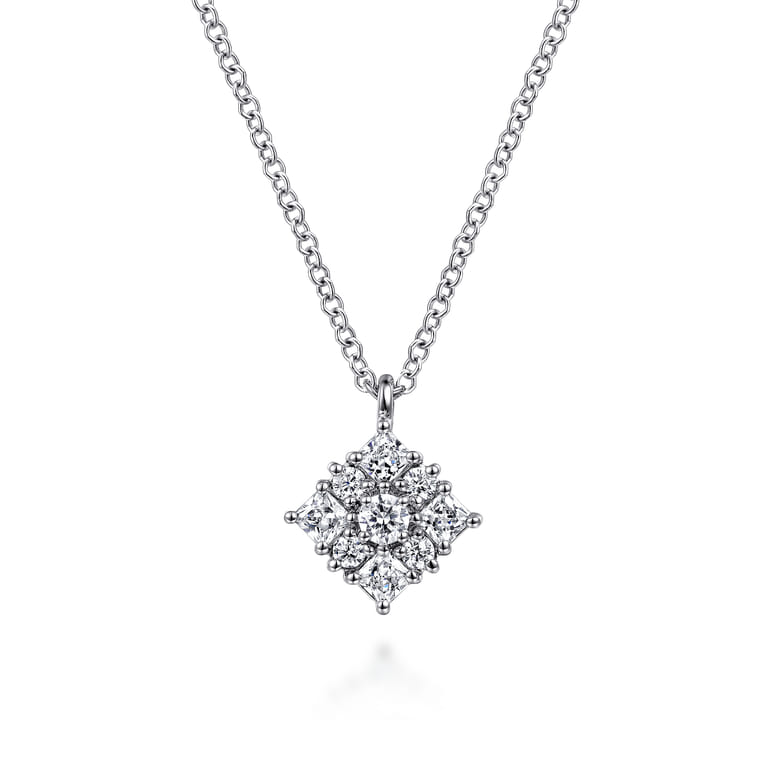 14K White Gold Floral Diamond Pendant Necklace - 0.35 ct - Shot 1