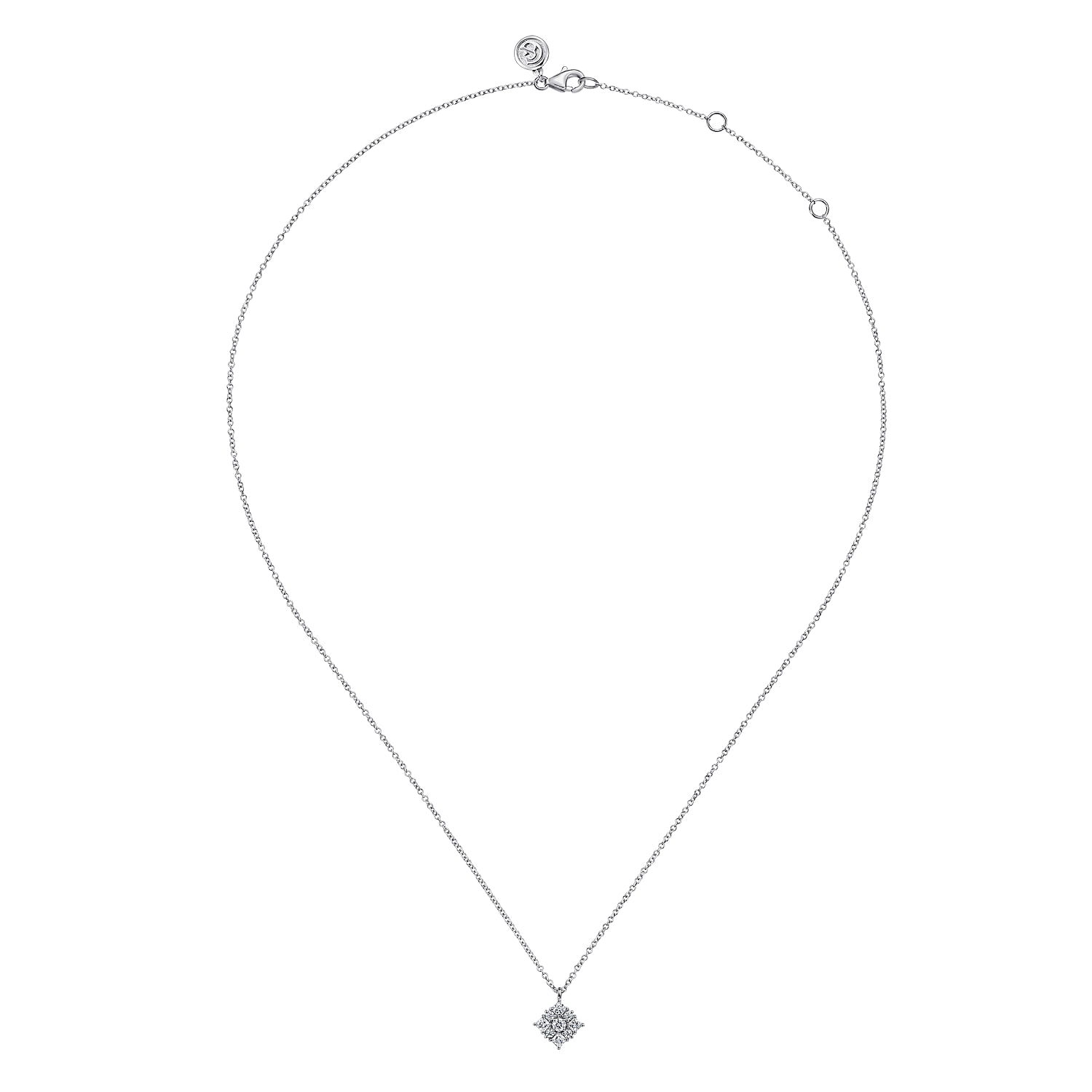 14K White Gold Floral Diamond Pendant Necklace