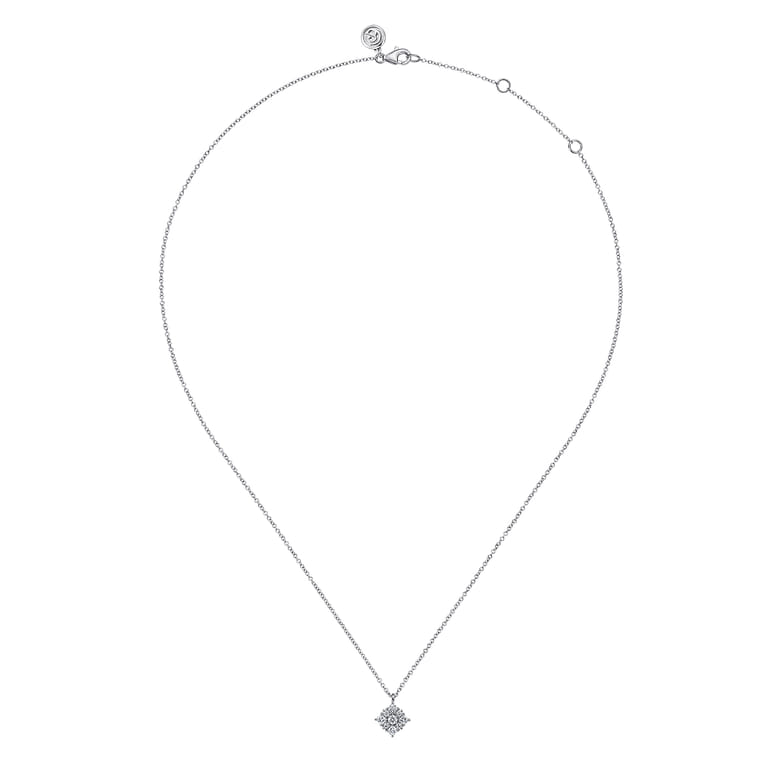 14K White Gold Floral Diamond Pendant Necklace - 0.35 ct - Shot 2