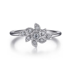 14K White Gold Floral Diamond Ring