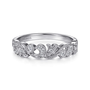 14K White Gold Floral Diamond Stackable Ring