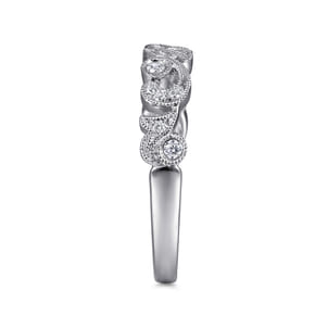 14K White Gold Floral Diamond Stackable Ring