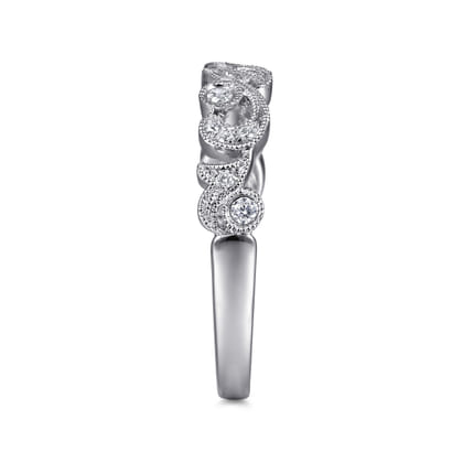 14K White Gold Floral Diamond Stackable Ring