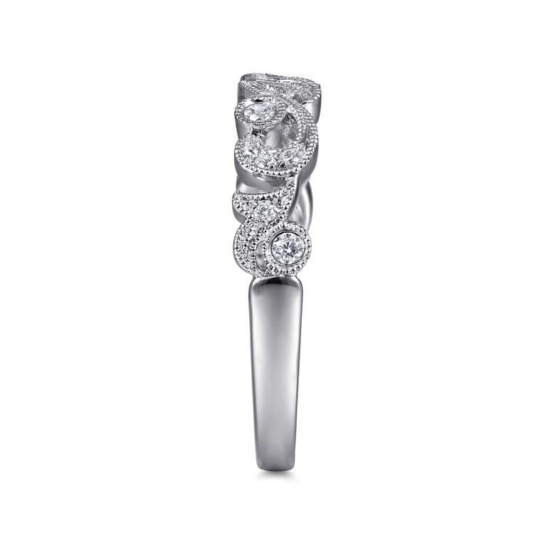 14K White Gold Floral Diamond Stackable Ring - 0.14 ct - Shot 4