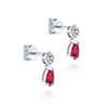14K White Gold Floral Diamond Stud Earrings with Pear Shaped Ruby Drops - 0.14 ct