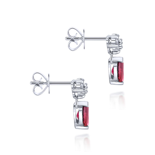14K White Gold Floral Diamond Stud Earrings with Pear Shaped Ruby Drops - 0.14 ct - Shot 3