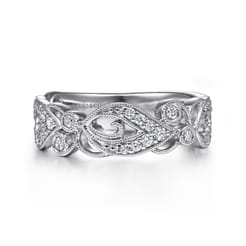 14K White Gold Floral Inspired Diamond Stackable Ring